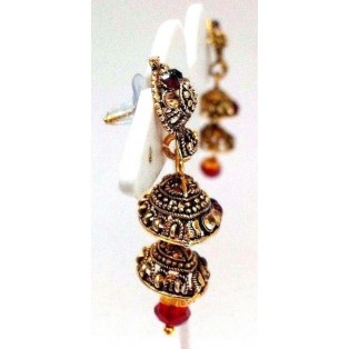 Golden Oxidized Women Earring Jhumka Jhumki Jewelry Drop Push Back Rhinestone 87